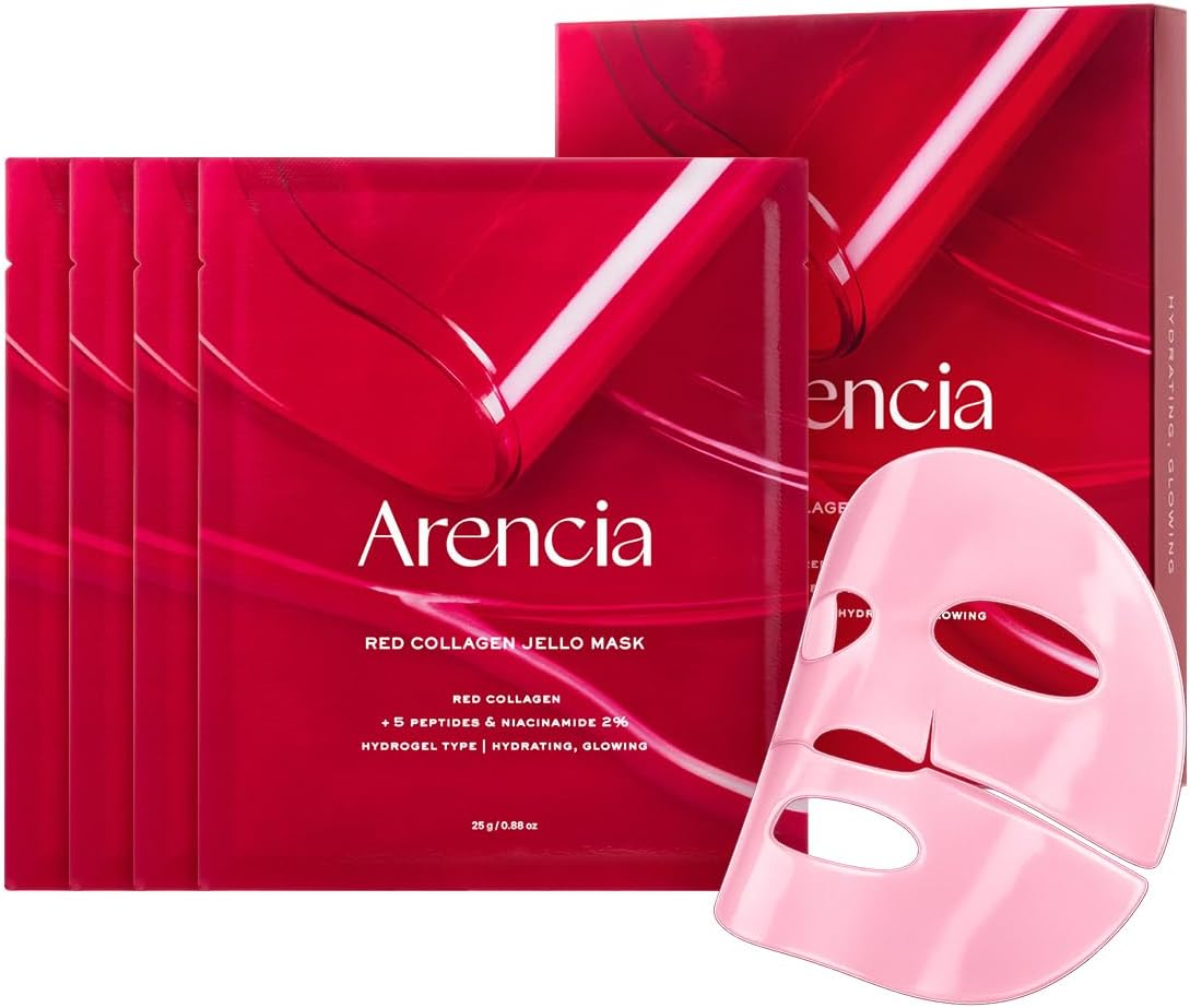 ARENCIA Red Collagen Jello Mask, Plump & Hydrating X 4Ea, Overnight Hydrogel Mask for Dry, Mature Skin, Packed with Collagen, 5 Peptides, 2% Niacinamide image number 2