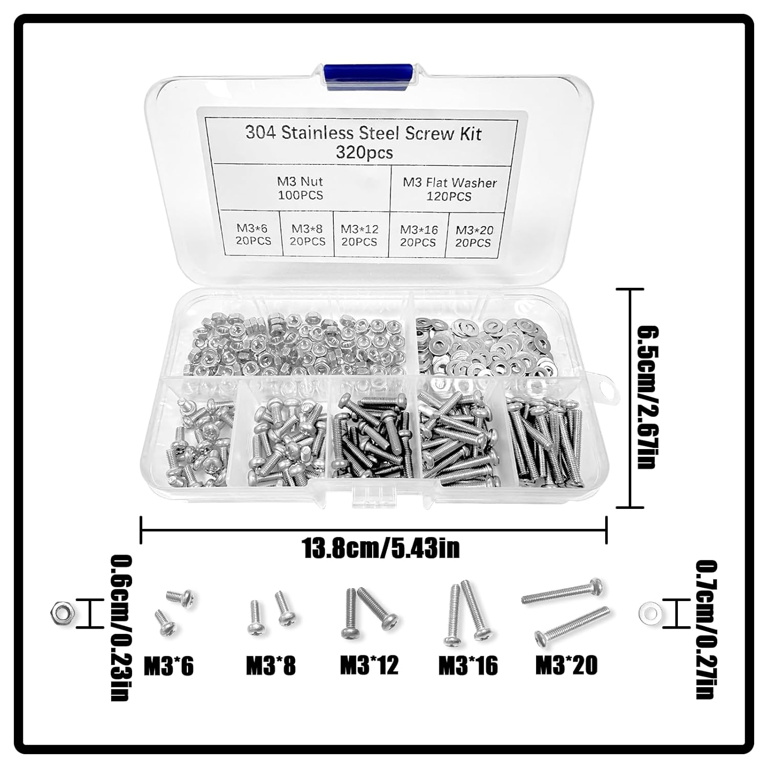 NILLOS M3 Screw Assortment Kit, 320 PCS Pan Head Machine Screws with Storage Box (6/8/12/16/20Mm) image number 6