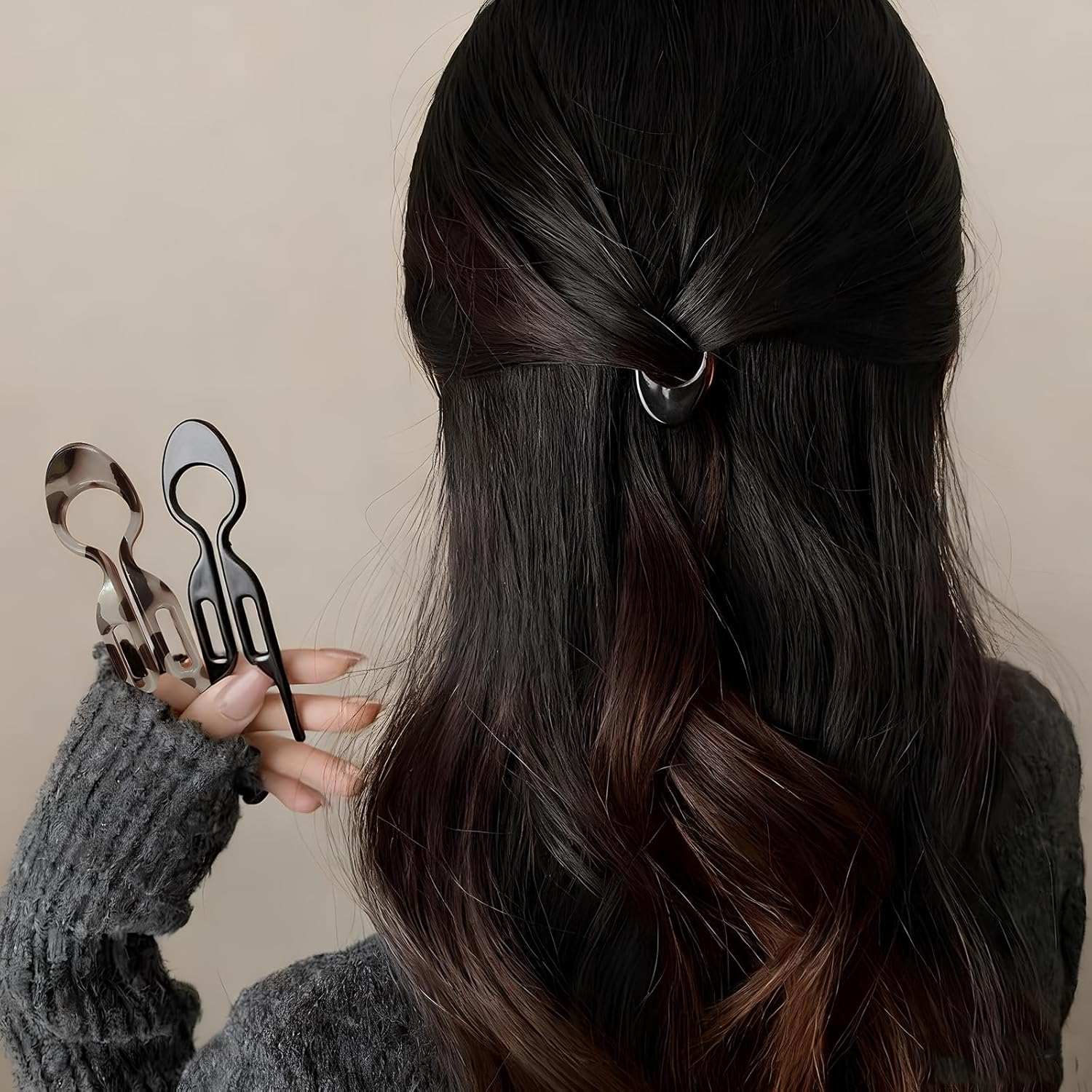 6-Pack Prestige Hair Pins (Large + Small) &ndash; Prestige Hairpin U-Shaped, French Hair Pin, Acetate Tortoiseshell/Black/Grey, Non-Slip No-Crease, for Fine/Thick/Long Hair, Buns & Chignons image number 3