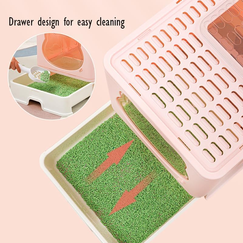 Meikuler Cat Litter Box Large Litter Pan for Cats Foldable Litter Boxes Comes with Cat Litter Scoop (Upg-Pink)