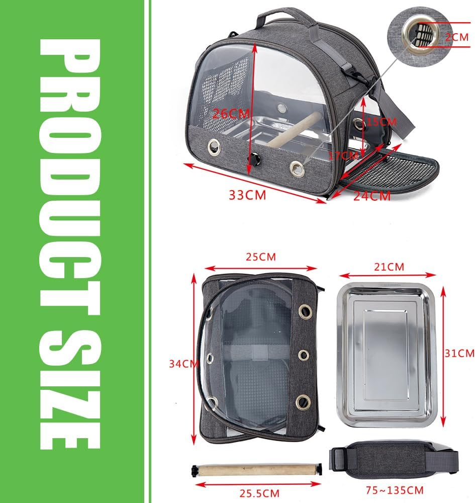 Bird Carrier Bag Travel Cage with Stand, Lightweight and Breathable Parrot Tourl Coop for Parrot, Portable Bird Tourism Bale, Pet Transparent Breathable Travel Cage (Gray, 33X24X26Cm) image number 3
