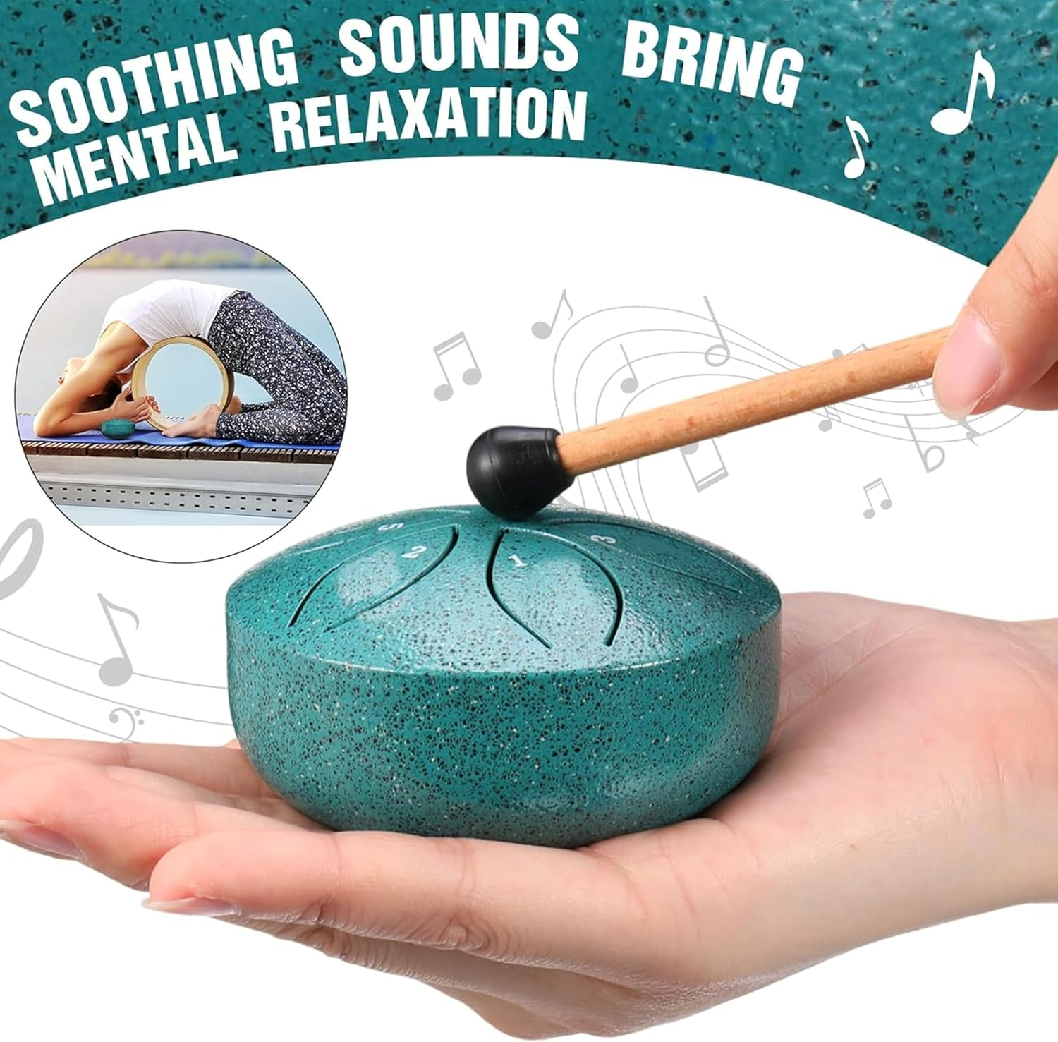 2 PCS Mini Musical Instruments,Mini Kalimba and Mini Rain Drum,8 Keys Mini Finger Thumb Piano and 6-Note Steel Tongue Drum,For Adult Kid Musical Education (Green) - Black image number 4