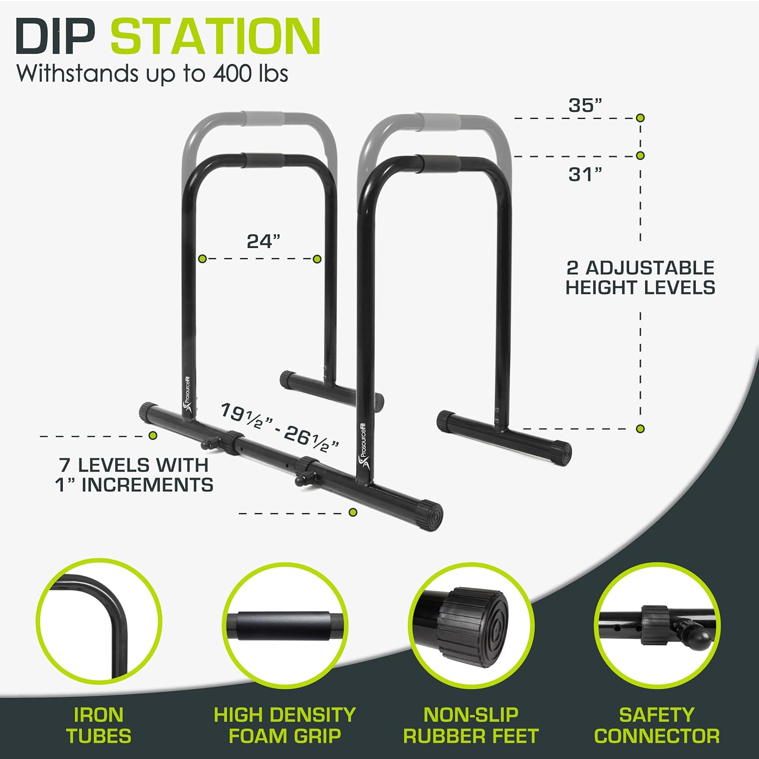 Prosourcefit Dip Stand Station, Ultimate Heavy Duty Body Bar Press with Safety Connector for Tricep Dips, Pull-Ups, Push-Ups, L-Sits - Yellow image number 5