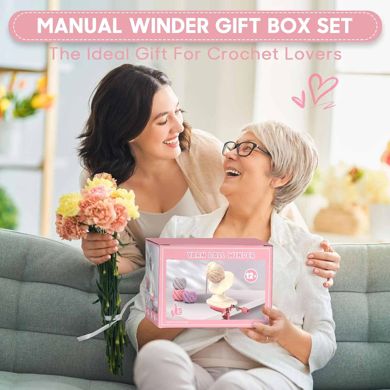 Anti-Slip Yarn Winder, Yarn Ball Winder for Crocheting, Efficiently Make Neat Yarn Cake, Yarn Winder with Lower Noise for Fiber and Wool Thread Balls, Knitting Lover'S Helper Gift (Pink) image number 2