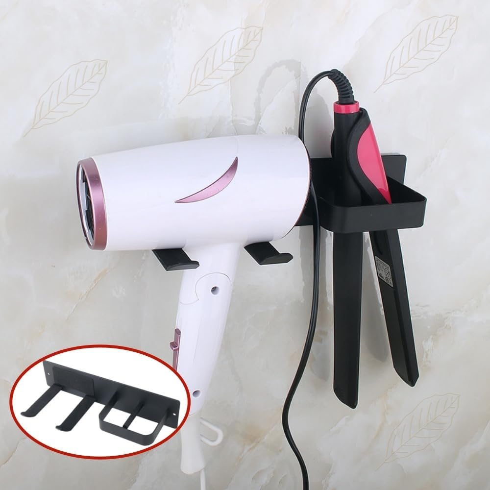 Black Hair Dryer Stand, Wall-Mounted Hair Dryer Station Accessories, Bathroom Hair Care Tool Organizer, Multi-Functional Space Storage Stand image number 4