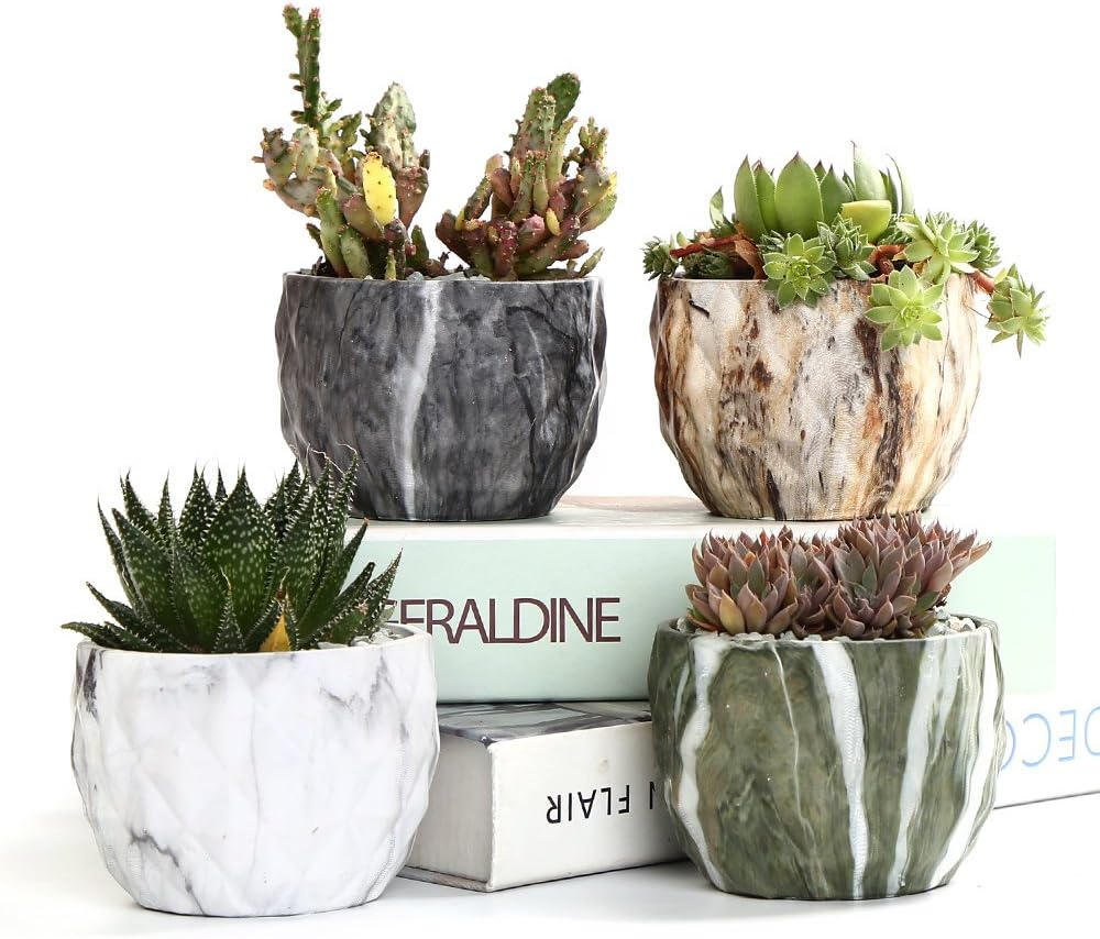 Sun-E SE Modern Style Marbling Ceramic Flower Pot Succulent/Cactus Planter Pots Container Bonsai Planters with Hole 3.35 Inch Gift Idea(4 in Set) Plants Not Included image number 4