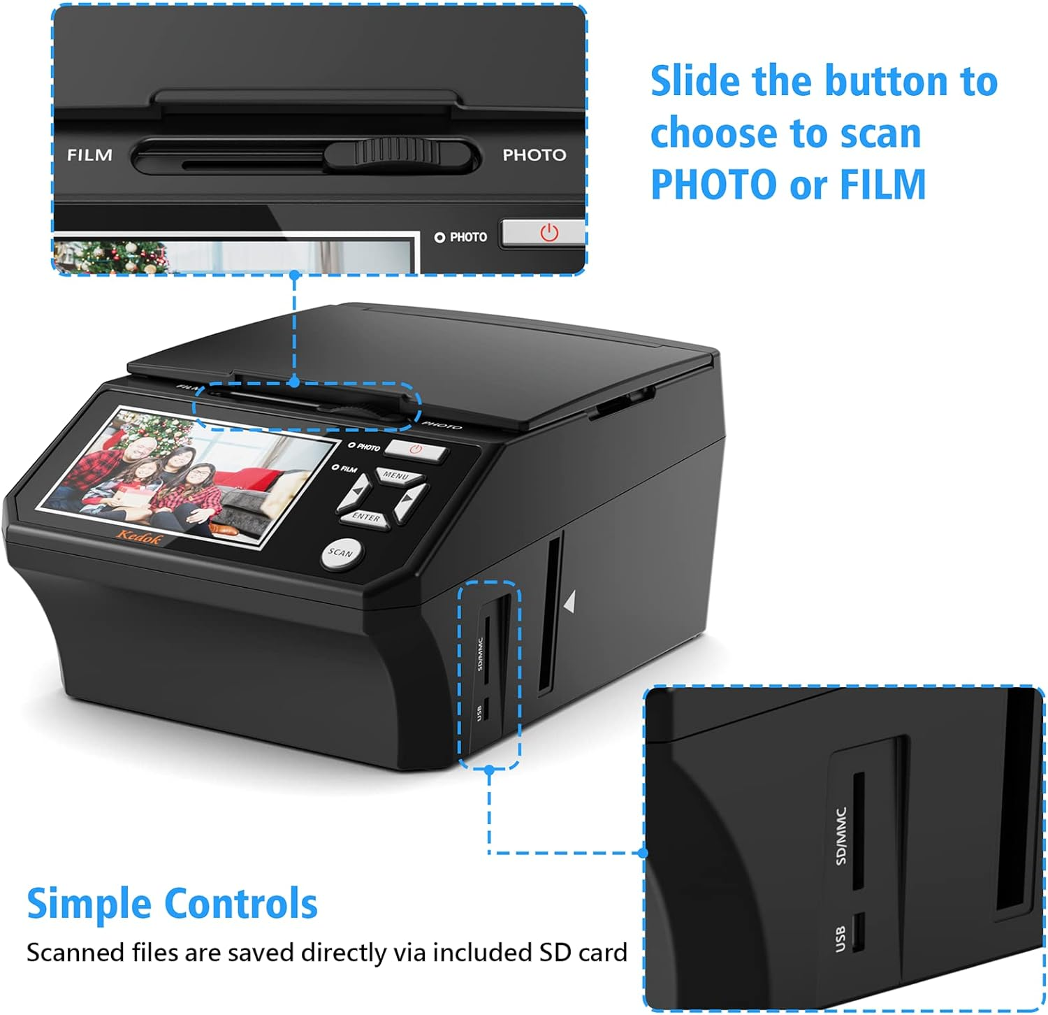 KEDOK Photo, Name Cards, Slides and Negatives Scanner with 5" Large LCD Screen, Film Digitizer and Slides - 35Mm Conversion, 110 Films/Photo (3R, image number 3