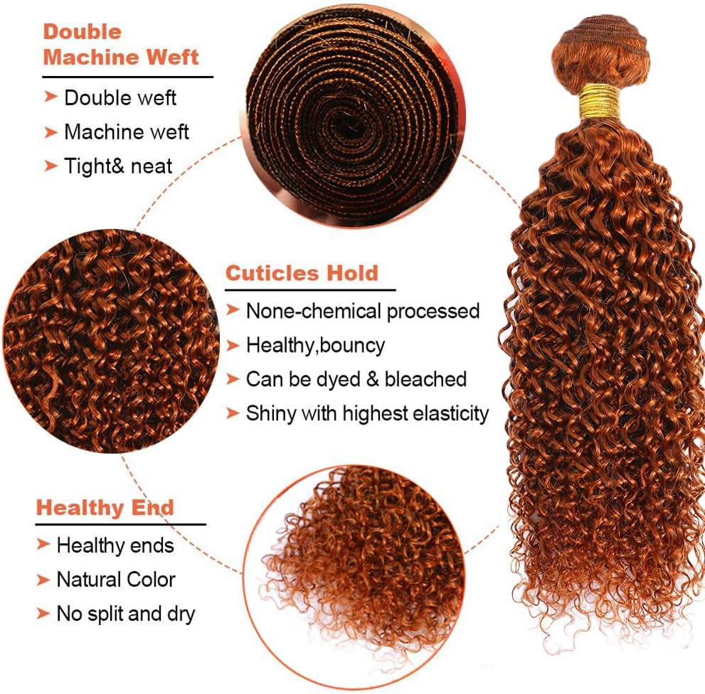 Color Human Hair Bundles 350 Bundles Curly Human Hair Orange Ginger Human Hair Bundles 3 Packs 28" 28" Brazilian Remy Human Hair Orange image number 3