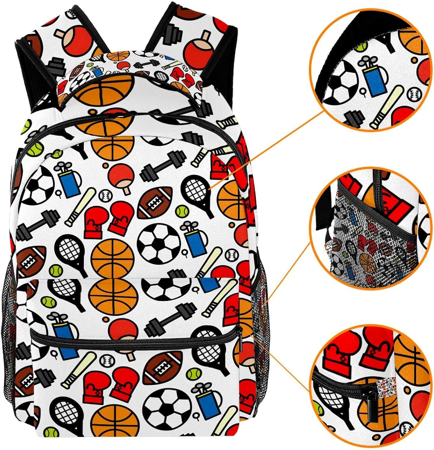 Colorful Sport Icon on White Background Backpack Students Shoulder Bags Travel Bag College School Tote Backpacks image number 4