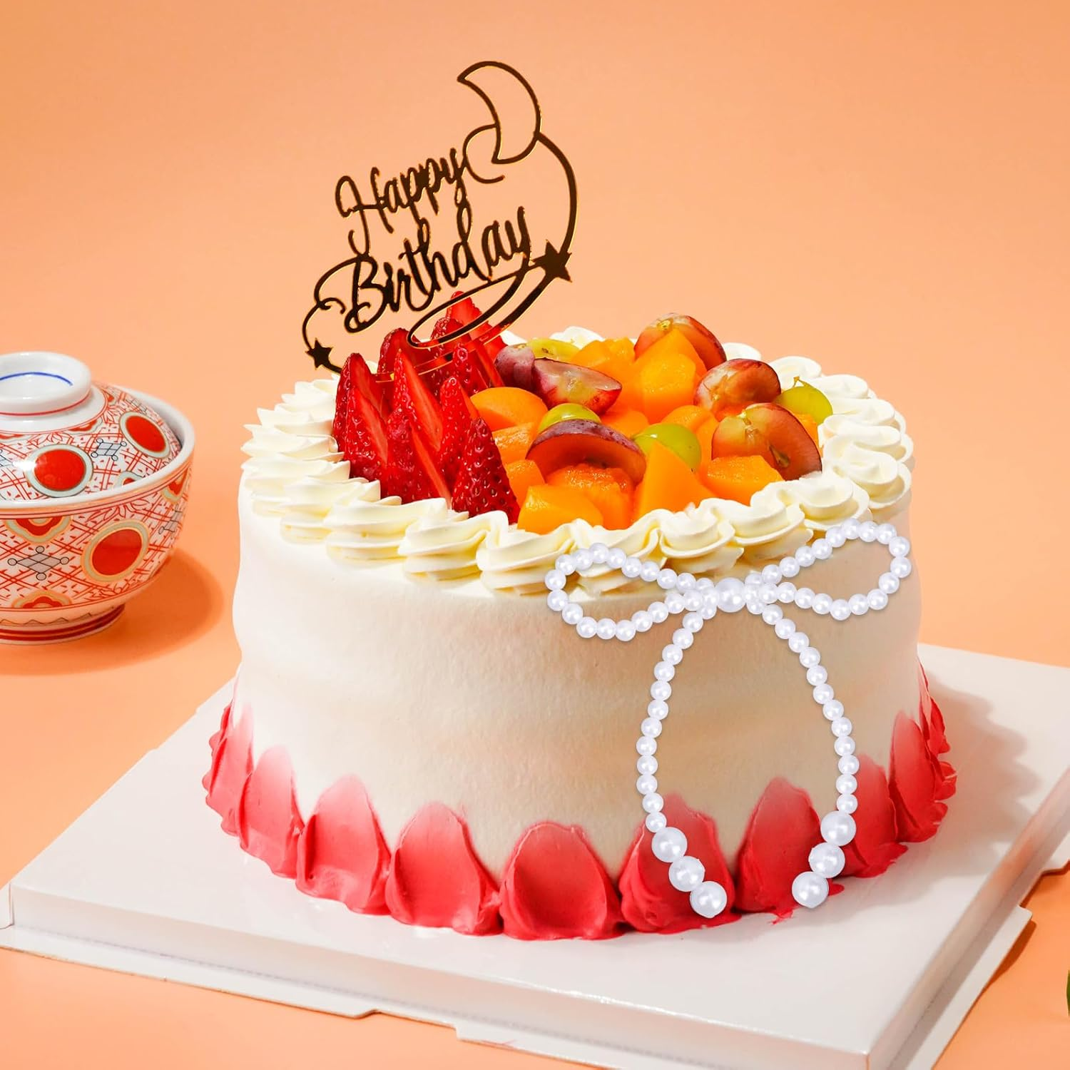 10 Pcs Bow Cake Toppers, White Imitation Pearl Bow Cake Decoration Bow Birthday Cake Decoration for Wedding Bridal Shower Birthday Party Cake Decoration Supplies image number 5