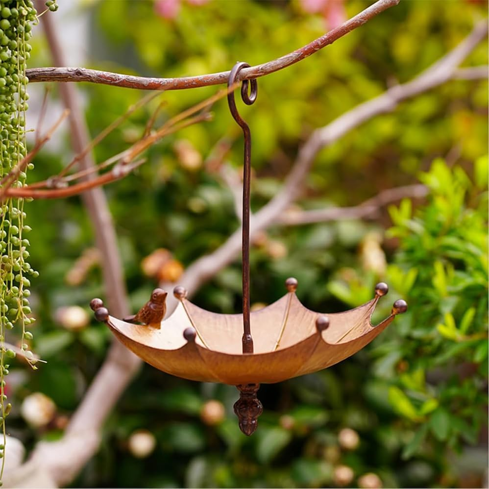 Umbrella Shaped Hanging Bird Feeder,Hummingbird Feeder for Outside,Outdoor Decoration Umbrella Bird Bath Pendant Umbrella Shaped Iron Garden Decoration Bird Garden Feeders,Garden Backyard Decor