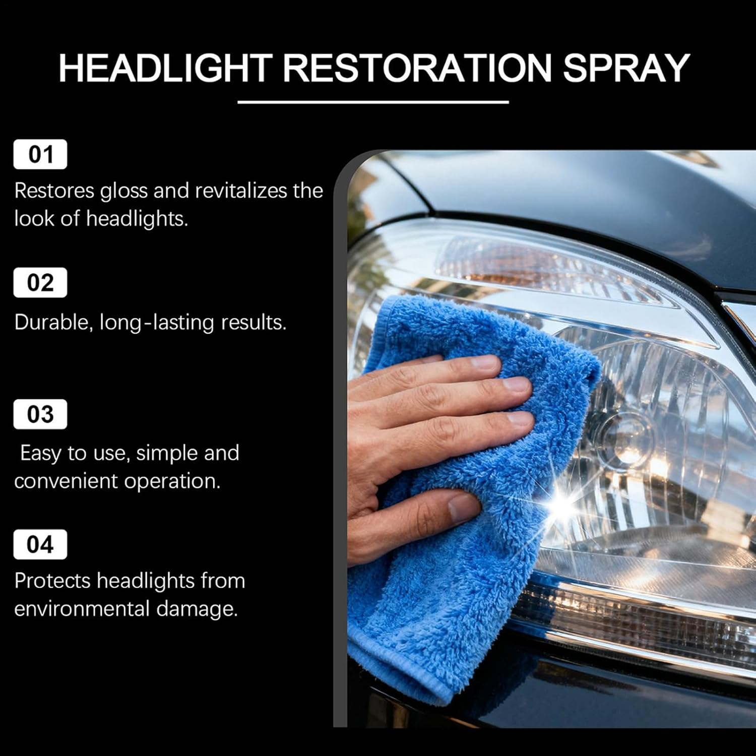 Headlight Restorer Kit,120Ml with Towel and Sponge Long-Lasting Cleaner - Headlight Surfaces Restorer - for Automotive Exterior Motorcycle Garage Clarity Maintenance image number 1