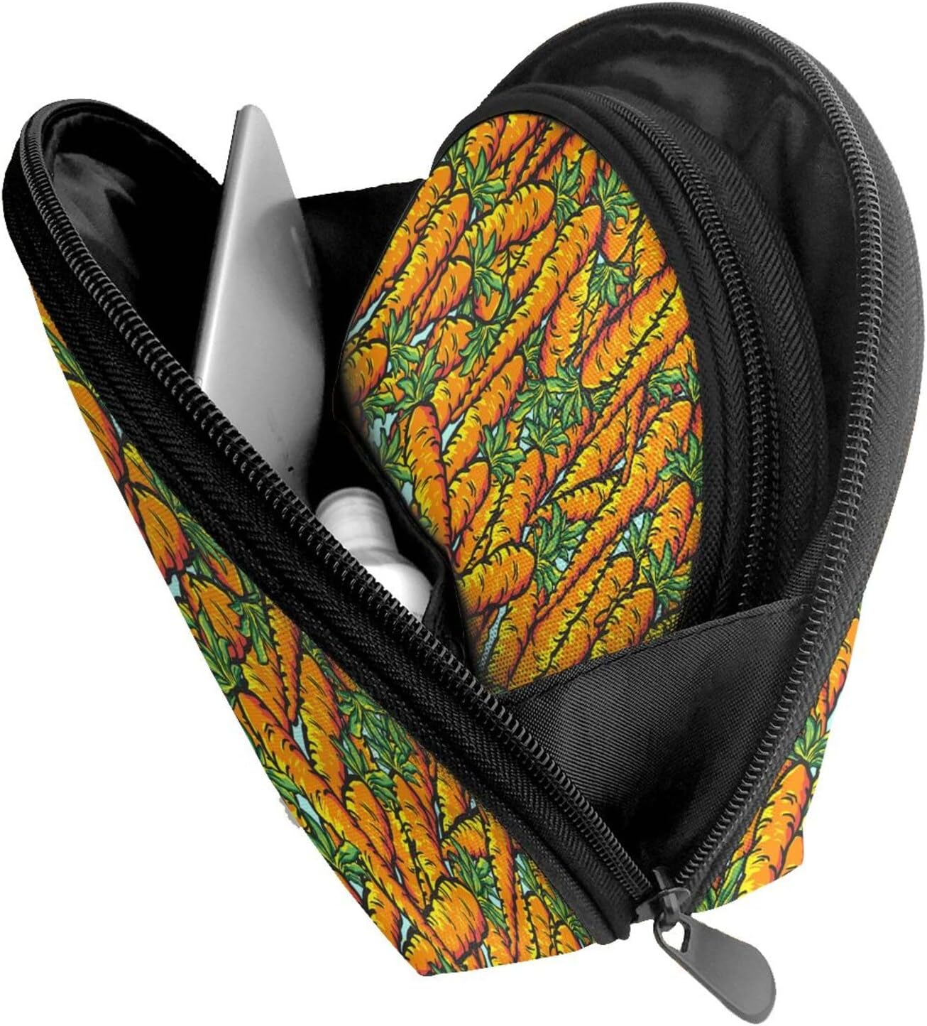 Cozimangoe Coin Pouch Makeup Bags Set, 2 Piece Shell Shape Cosmetic Bag with Pockets for Daily Travel Handbag Lipstick Keys Toiletry, Personalized Carrots image number 1