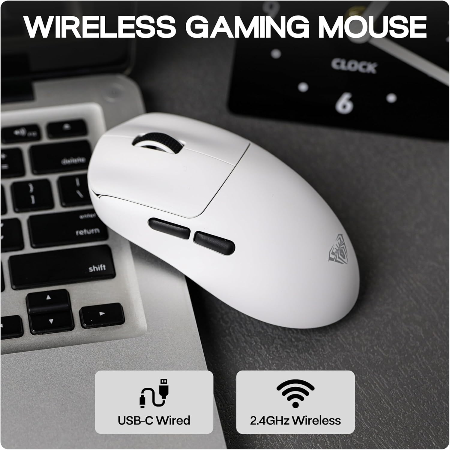 AULA SC800 Gaming Mouse with Adjustable 26,000 DPI, PAW3395 Sensor, 8000 Polling Rate, Dual-Mode Wireless Lightweight Mouse, Ultra-Precise & Durable for Gaming & Esports & Office Use (White)