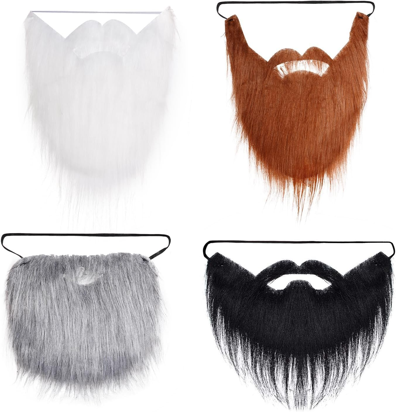 4 Pcs Fake Beard for Costumes, Fake Mustache Wizard Beard for Cosplay, Costume Beards for Adults and Kids (Black Brown Gray White