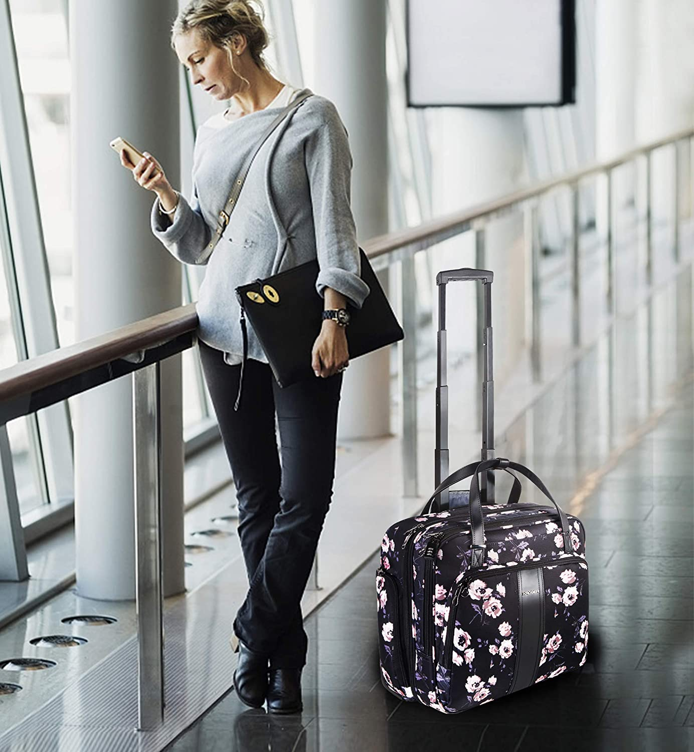 KROSER Rolling Laptop Briefcase Premium Rolling Laptop Bag Fits up to 15.6 Inch Laptop Water-Repellent Overnight Rolling Computer Bag with RFID Pockets for Travel/Business/School/Women