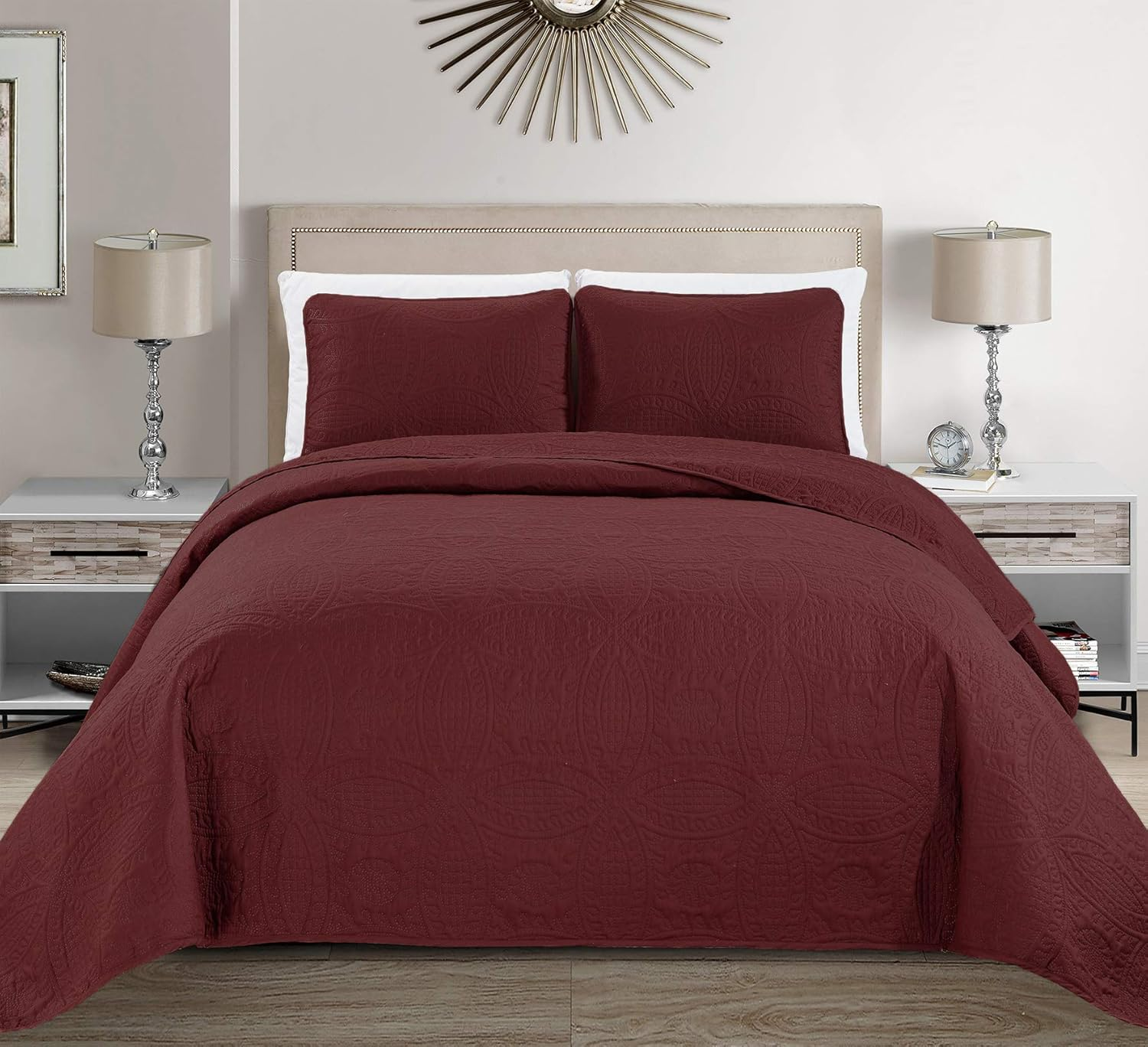 MK Home Mk Collection Solid Embossed Bedspread Bed Cover over Size (Coral, King/California King)