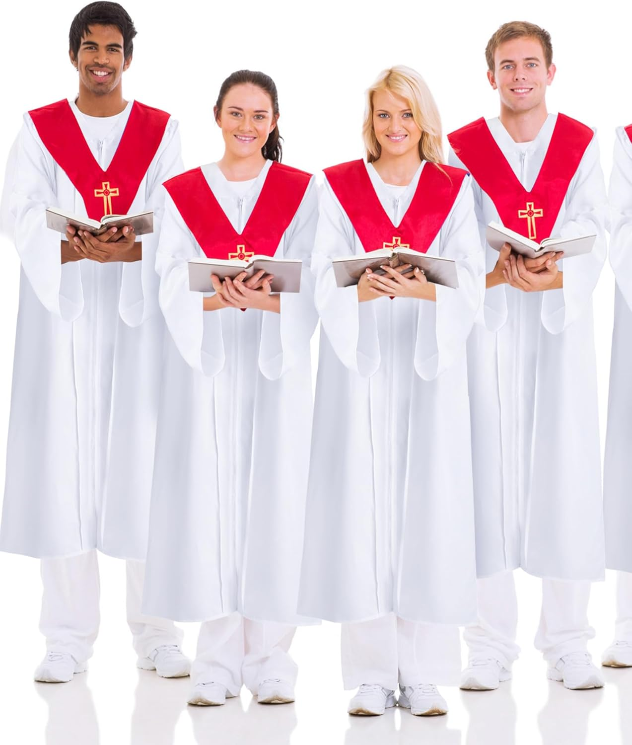 Toulite 12 Pcs Unisex Matte Choir Robes for Church White Baptism Gown Confirmation Pulpit Pastor Judge Costume Adults image number 4