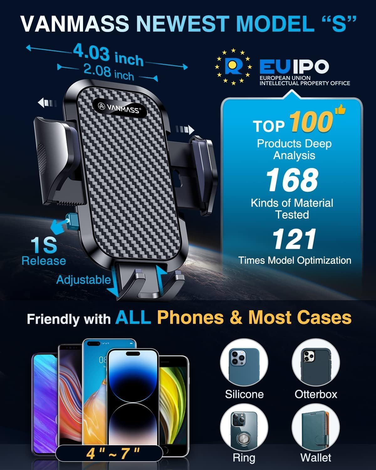 VANMASS 2025 Ultimate 85+LBS Strongest Suction & Clip True Military-Grade Phone Holders for Your Car Dashboard Windshield Vent Mount Truck Cradle Accessories for Iphone 16 15 Pro Max 14 13 Android image number 3