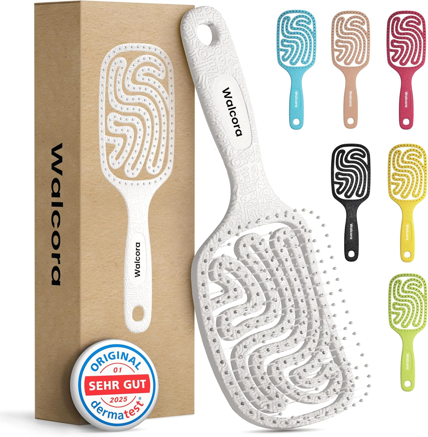 Walcora Hair Brush without Pulling, Detangling Brush & Detangler Brush for Women, Men & Children, for Curls, Wet, Fine & Long Hair, Hair Brush - White