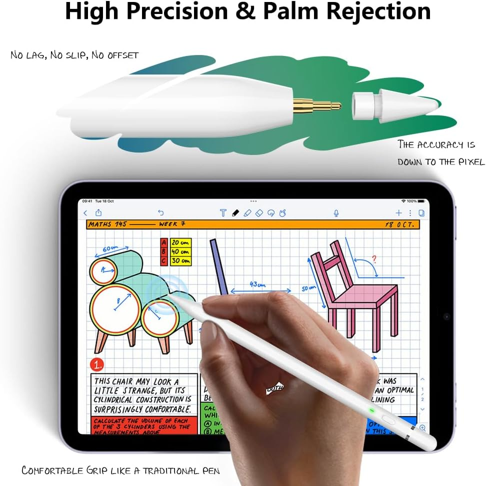 KIROSA Ipad Pencil 1St Generation, Fast Charge Apple for 2018-2023, Tilt & Palm Rejection, Magnetic 6/7/8/9/10, Mini 5/6, Air 3/4/5, Pro 11''/12.9'' 3/4/5/6, Classic White image number 4