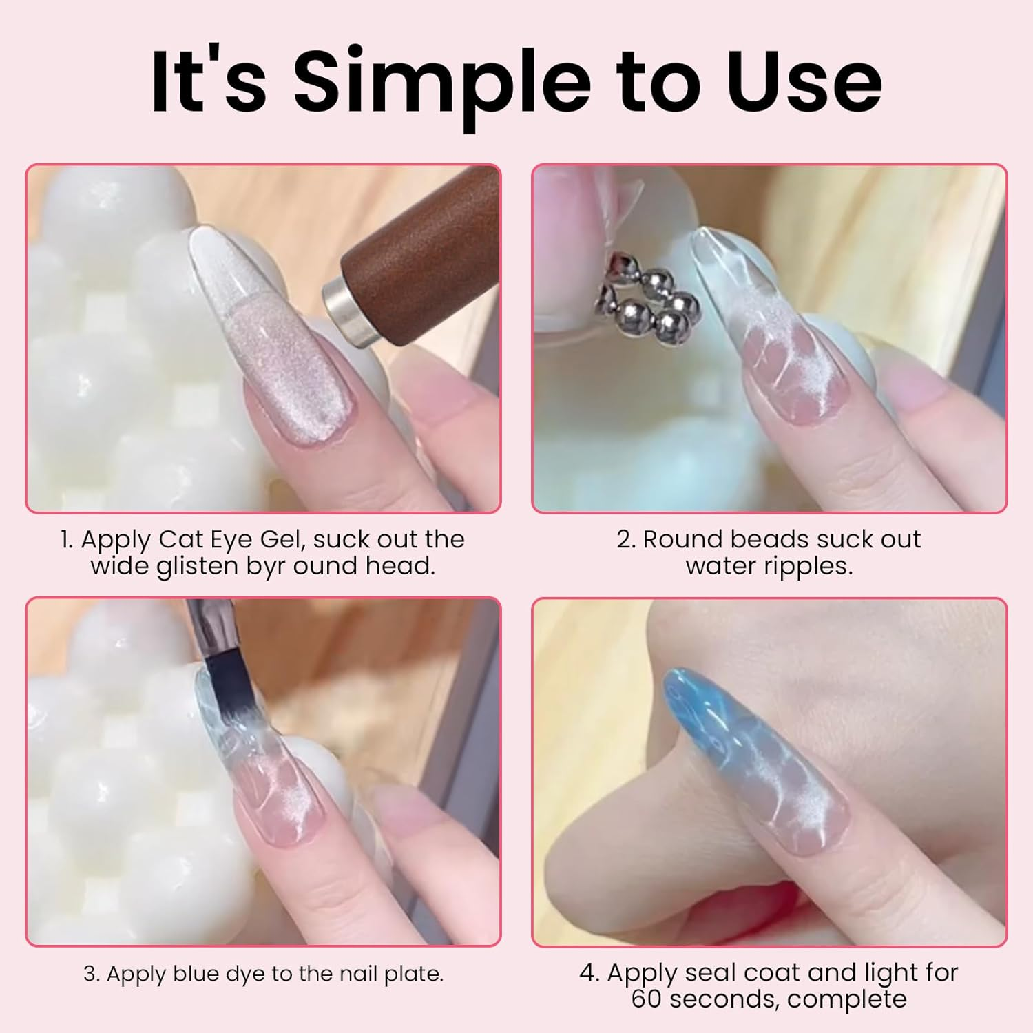 ESUOHYM 44Pcs Cat Eye Magnet for Nails Kits with 3 in 1 Magnets, Strong Square and Ball Magnets, Paper Clip for Heart Nail Magnet Sets Cateye Gel Polish Diy Design Tools for Home, Salon image number 2