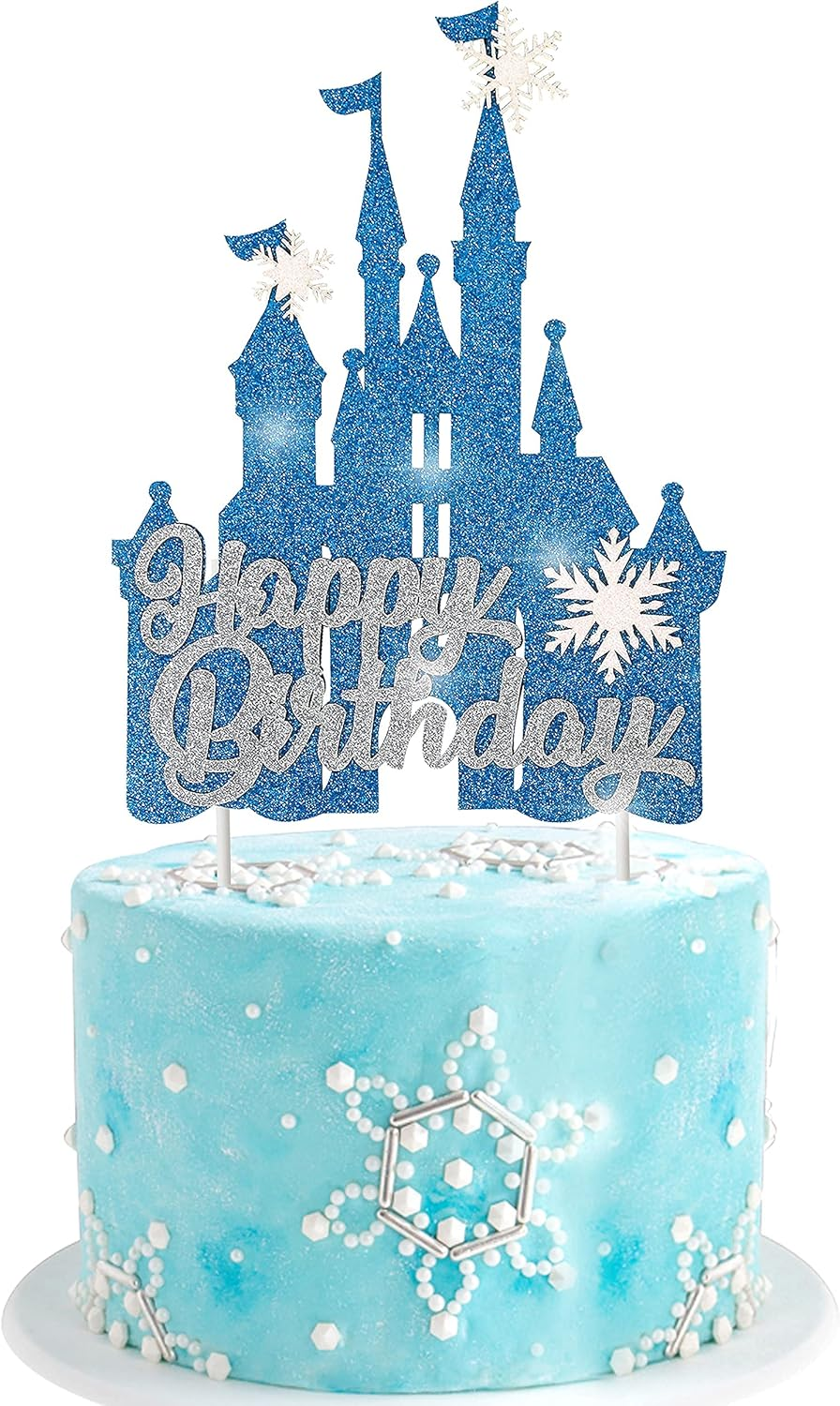 Frozen Castle Birthday Cake Topper Decoration Snowflake Frozen Theme Castle Cake Topper for Winter Wonderland Christmas Party Supplies image number 5