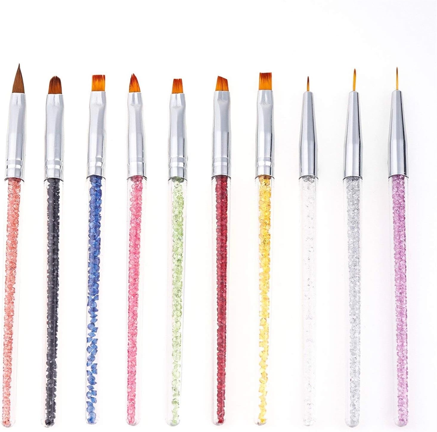 10Pcs/Set Multicolor Nail Art Brush Kit Rhinestone Handle Painting Lines Liner Flower Drawing Pen 16.50X0.50Cm Zhengpingpai