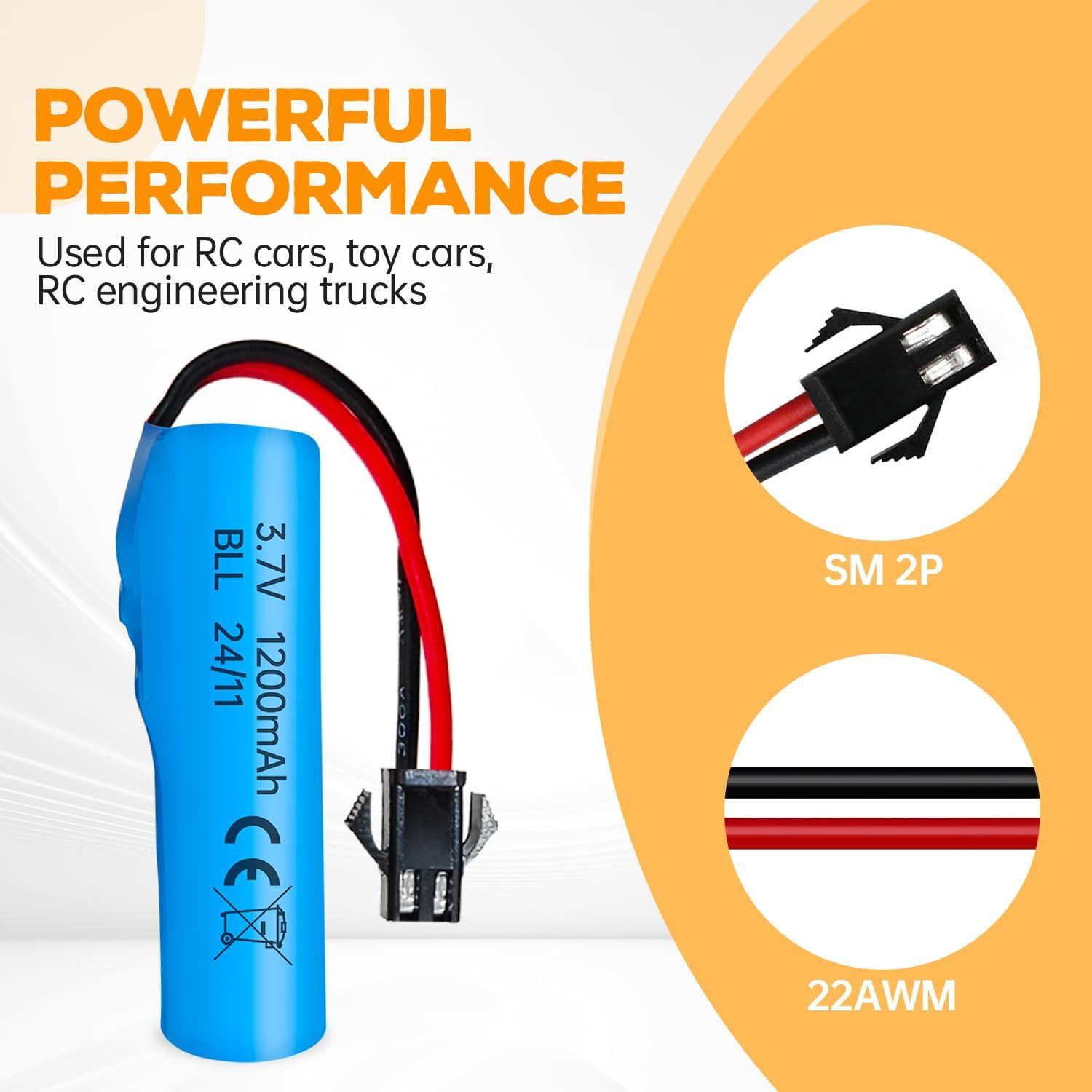 Fytoo 2PCS 3.7V 1200Mah Li Ion Battery SM-2P Plug with USB Charger Suitable for Double-Sided Remote Control Stunt Truck RC Car DE68 DE44 DE45 DE58 DE49 DE57 DE70 Toy Car Battery