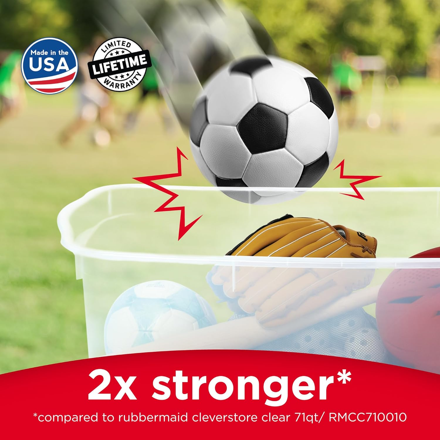 Rubbermaid Roughneck Clear 66 Qt/16.5 Gal Storage Containers, Pack of 4 with Snap-Fit Grey Lids, Visible Base, Sturdy and Stackable, Great for Storage and Organization image number 5