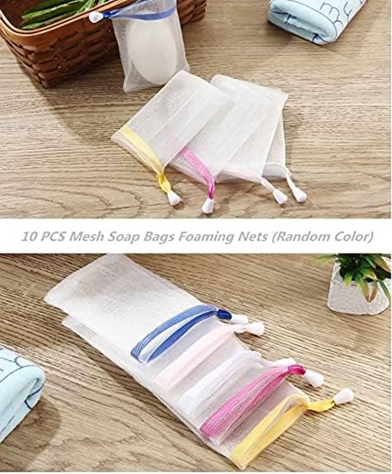 FULINJOY 10 PCS Exfoliating Mesh Soap Saver Pouch Bag Sack, Face Cleansing Foaming Nets, White Pouch with Drawstring (Color Random) image number 3