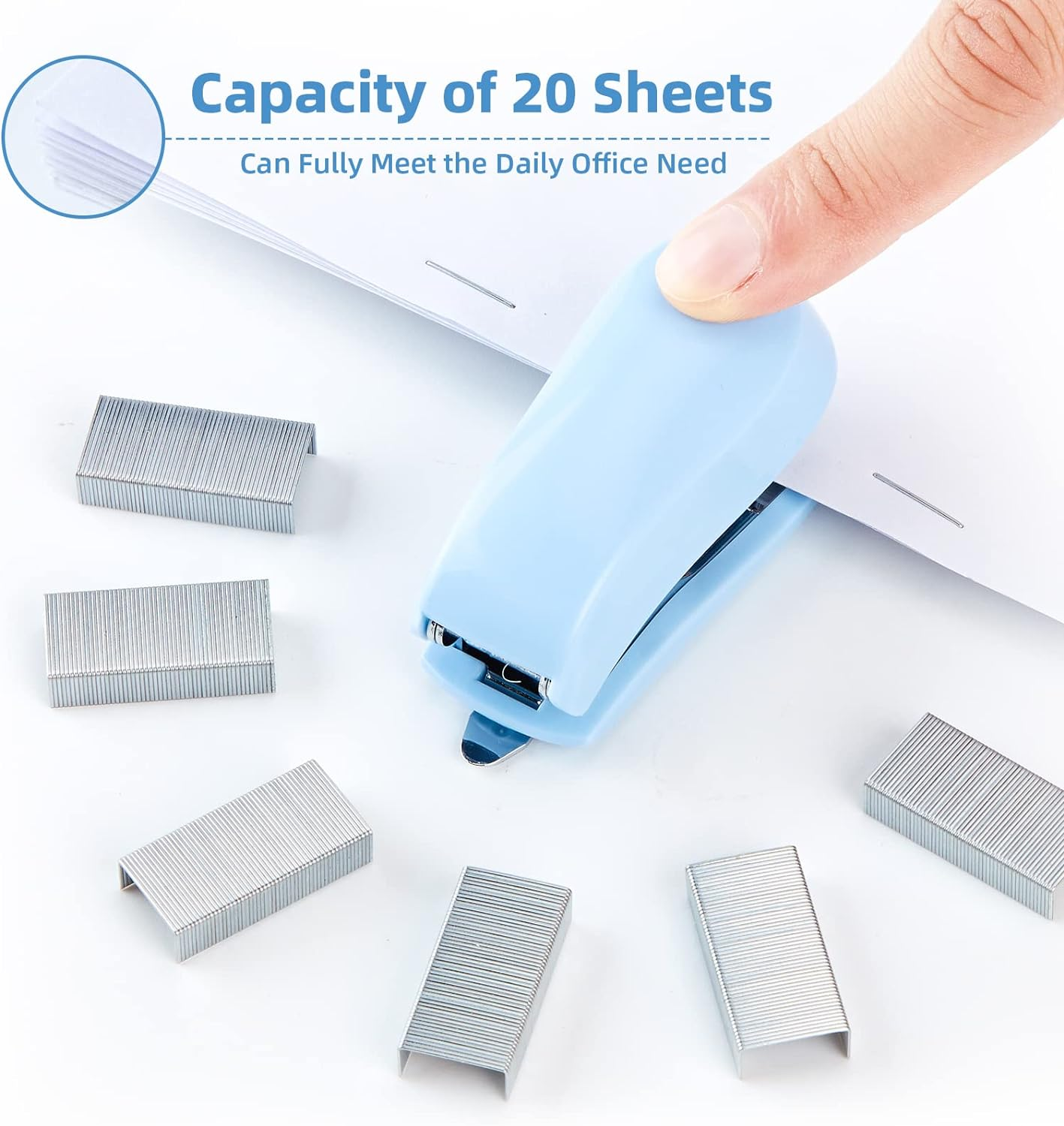 Deli Stapler, 20-50 Sheets Capacity with Staples and Staple Remover Set, Desk Stapler Office Staplers (Blue, 20 Sheet) image number 4