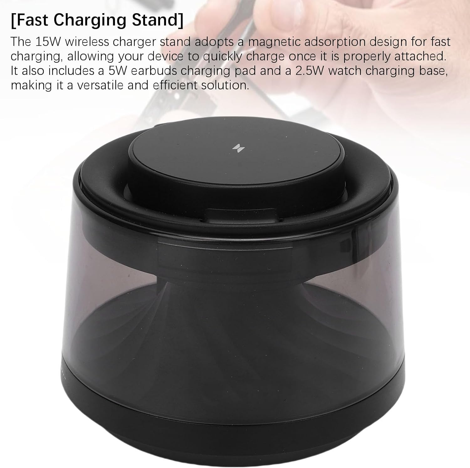 Zopsc 3 in 1 Wireless Charger with Bluetooth Speaker, Multi Function Speaker with Fast Magnetic Charging, Adjustable Night Light, for Phone Watch Earbuds