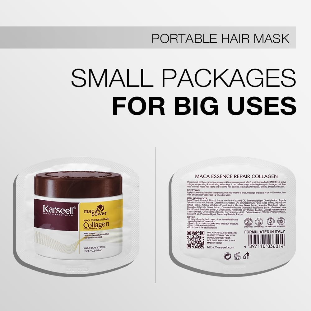 Karseell Collagen Hair Mask Treatment Deep Repair Conditioning with Argan Oil, 10Ml (24 Pack)