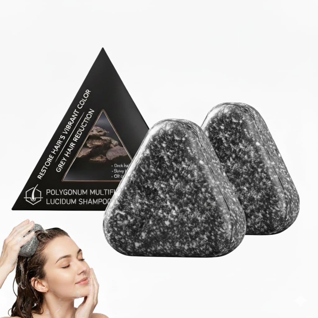 Polygonum Multiflorum Shampoo Bar, Black & Thick Hair Fallopia Multiflora Shampoo Bar, Triangle Solid Shampoos, Deeply Cleanses the Hair and Scalp Soap, Conditioner Repair Black Hairs Soap (2PCS)
