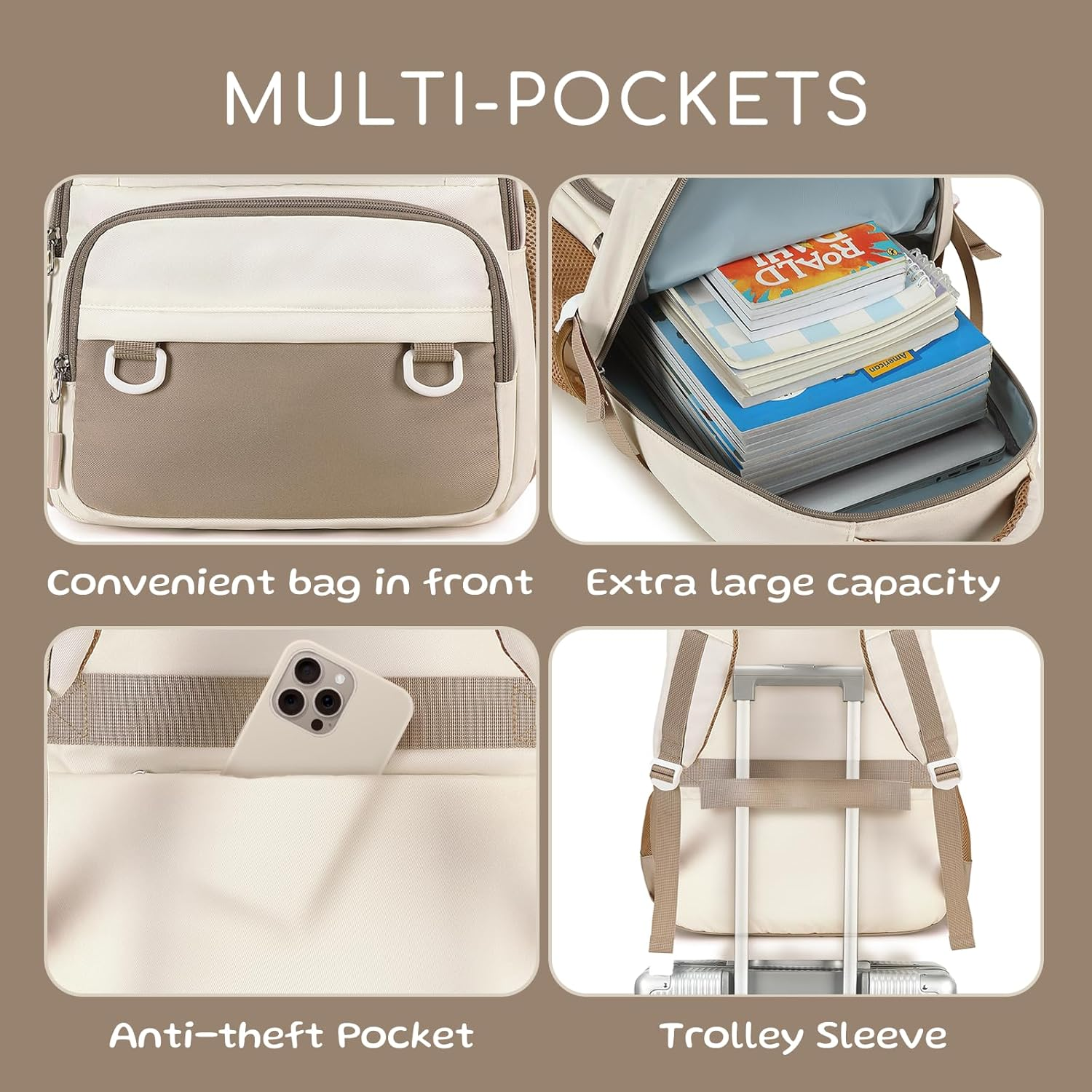 School Backpack for Teen Girls Boys Casual Daypack Backpacks with Lunch Box Middle High School College Bookbag Set image number 6