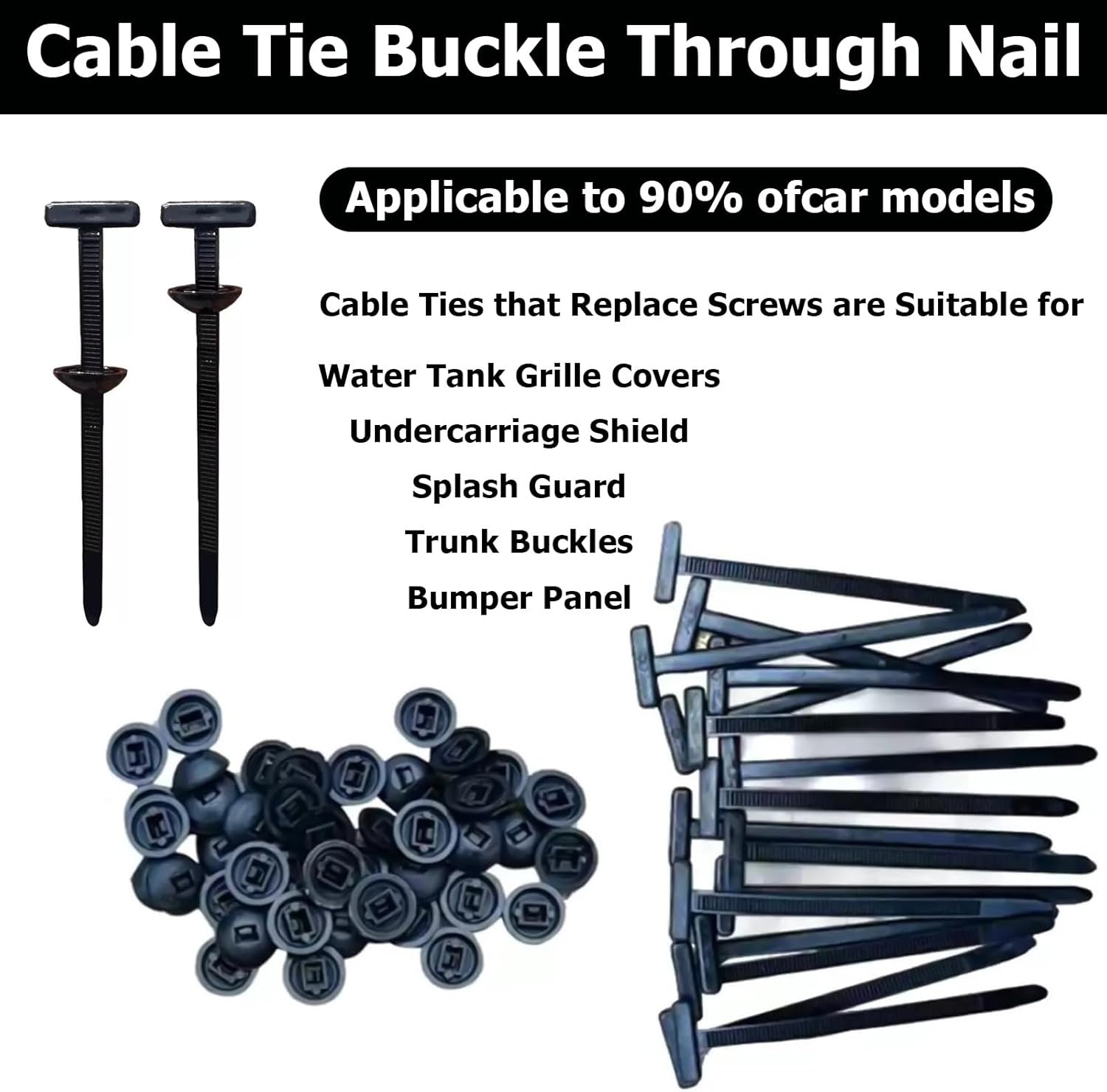 Nylon Universal Cable Tie Buckle, 50 Pcs Universal Heavy-Duty Self-Locking Uv-Resistant Wire Nylon Zip Tie Holders, Multipurpose Plastic Cable Ties Tool for Car, Garage & Home Use (50 Pcs） image number 2