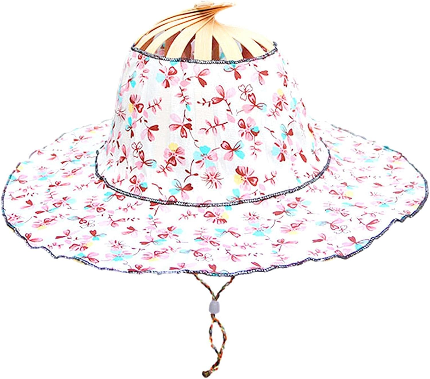 Portable Bamboo Sun Hat - Uv Protection 2 in 1 Bamboo Sun Hat | Bamboo Hat, Beach Hat Hand Fans for Women Foldable for Spring/Summer image number 5