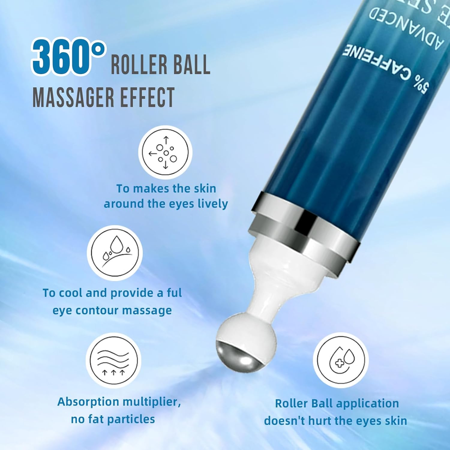 Caffeine Repair Eye Cream Tube 20Ml, Reduces Puffiness and Dark Circles, 5% Caffeine Eye Serum Brightening Eye Treatment for Dark Circles, under Eue Bags and Puffiness(360&deg; Massage Roller) image number 5