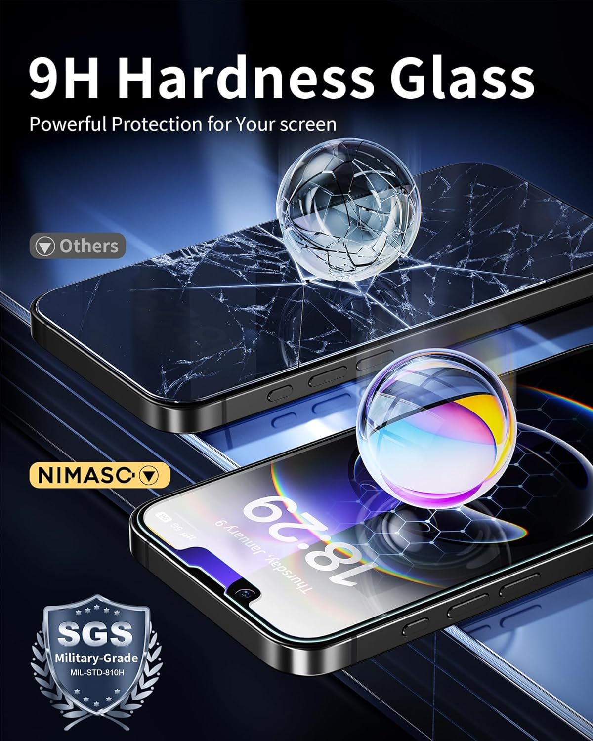 NIMASO for Iphone 16E/13 Pro/13/14 Screen Protector, 2 Pack anti Blue Light Tempered Glass, 9H Hardness Shockproof, Automatic Dust Removal, Instant Installation (6.1 Inches) image number 3