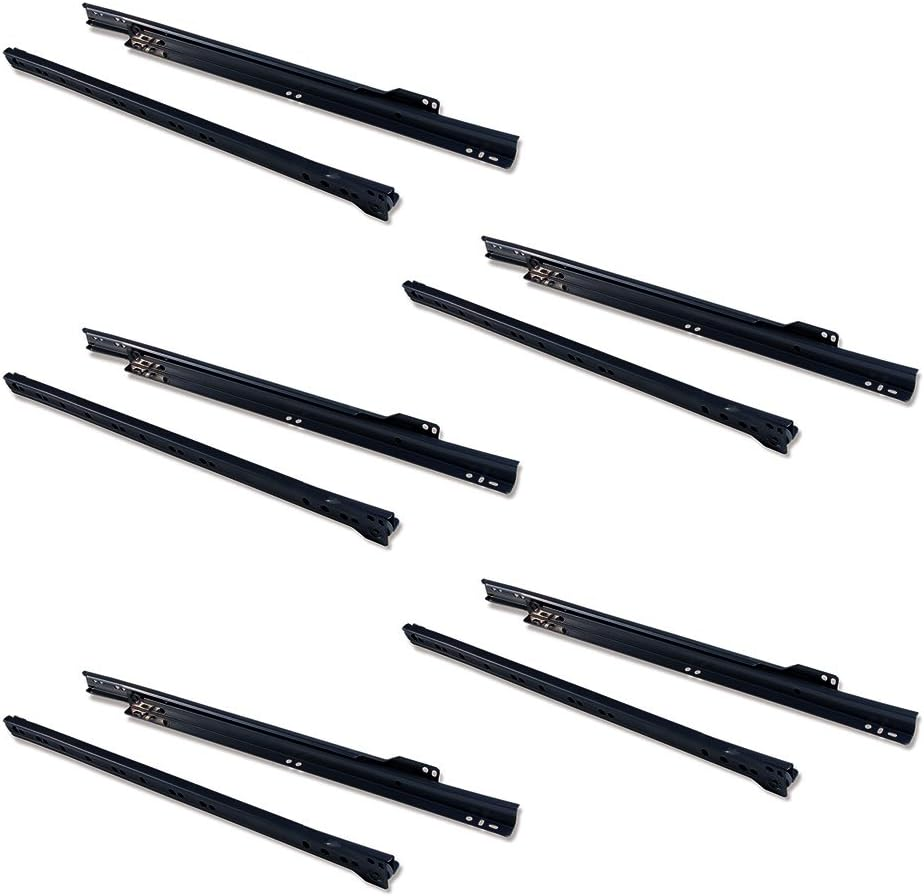 Emuca - Drawer Runners 450Mm (17,7 Inch) with Partial Extension in Black Colour, Set of 5 Sliders for Drawer