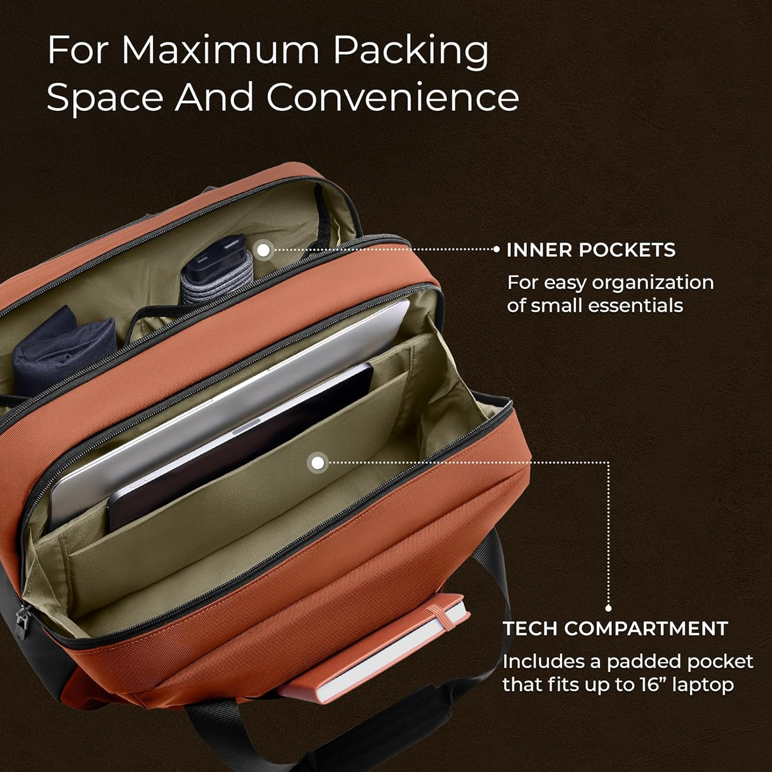 Briggs & Riley Underseat Cabin Bag - Carry on Luggage for Travel, Softside Bag for Men & Women, RFID Data Protection, Adjustable Shoulder Strap, Fits up to 16" Laptop - ZDX Collection, Canyon image number 2