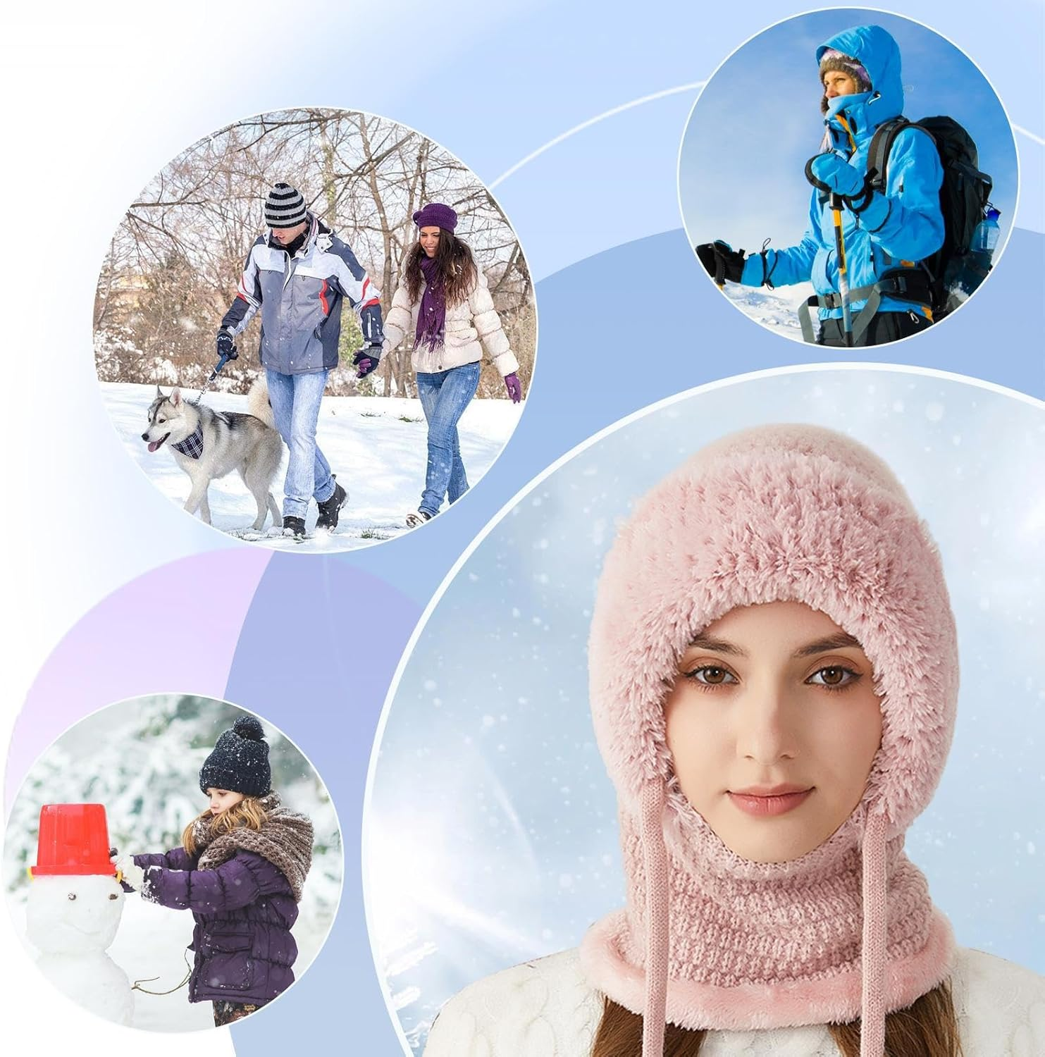 3-In1 Beanie Hat for Women | Winter Womens Beanie Hats | Windproof Knitted 3 In1 Storm Hood with Scarf and Face Maskes | Winter Snow Caps Plush Earmuffs Hats for Outdoor, Skiing & Hiking - Cream Colored image number 4