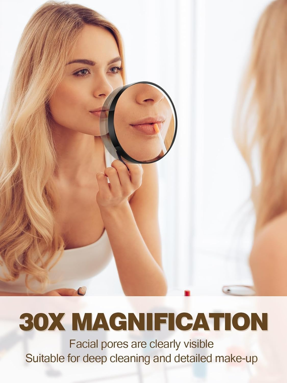 30X Magnifying Mirror, Small Magnifying Mirror with Suction Cup and Tweezers, 3.5 Inches Magnifier Travel Set image number 2