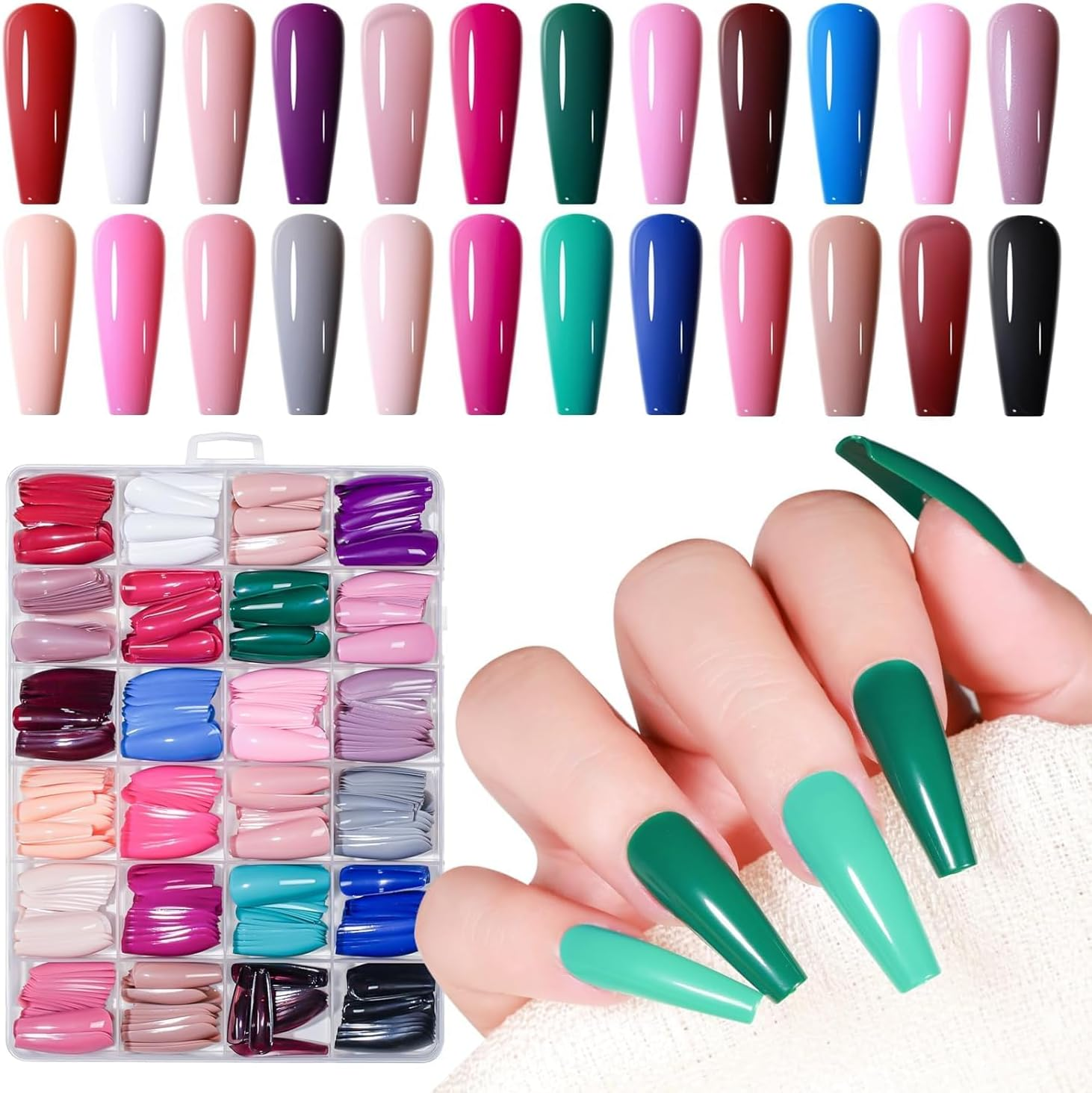 Press on Nails, 24 Colors 576PCS Medium Almond False Nails with 12 Sizes, Full Cover Press on Nails for Women, Lightweight Matte Natural Fake Nails for Nail Art Design (Almond)