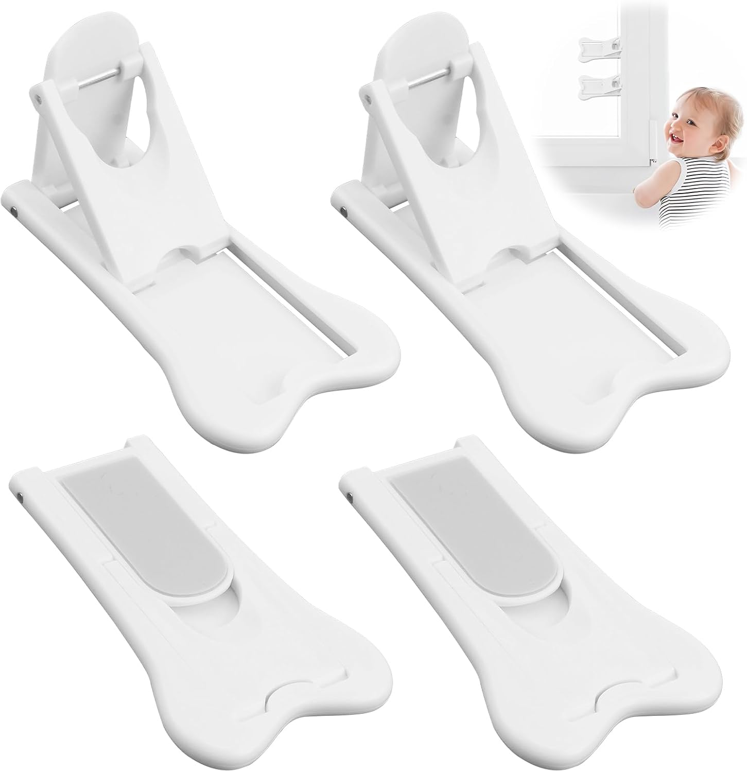 4 Pcs Sliding Door Lock for Child Safety, for Sliding Windows & Door Wardrobes Closets Showers Kitchen Door Sliding Glass Slide Locks Closets and Cabinets, Sticky Version Easy to Install Prevents Pets & Kids from Opening the Door
