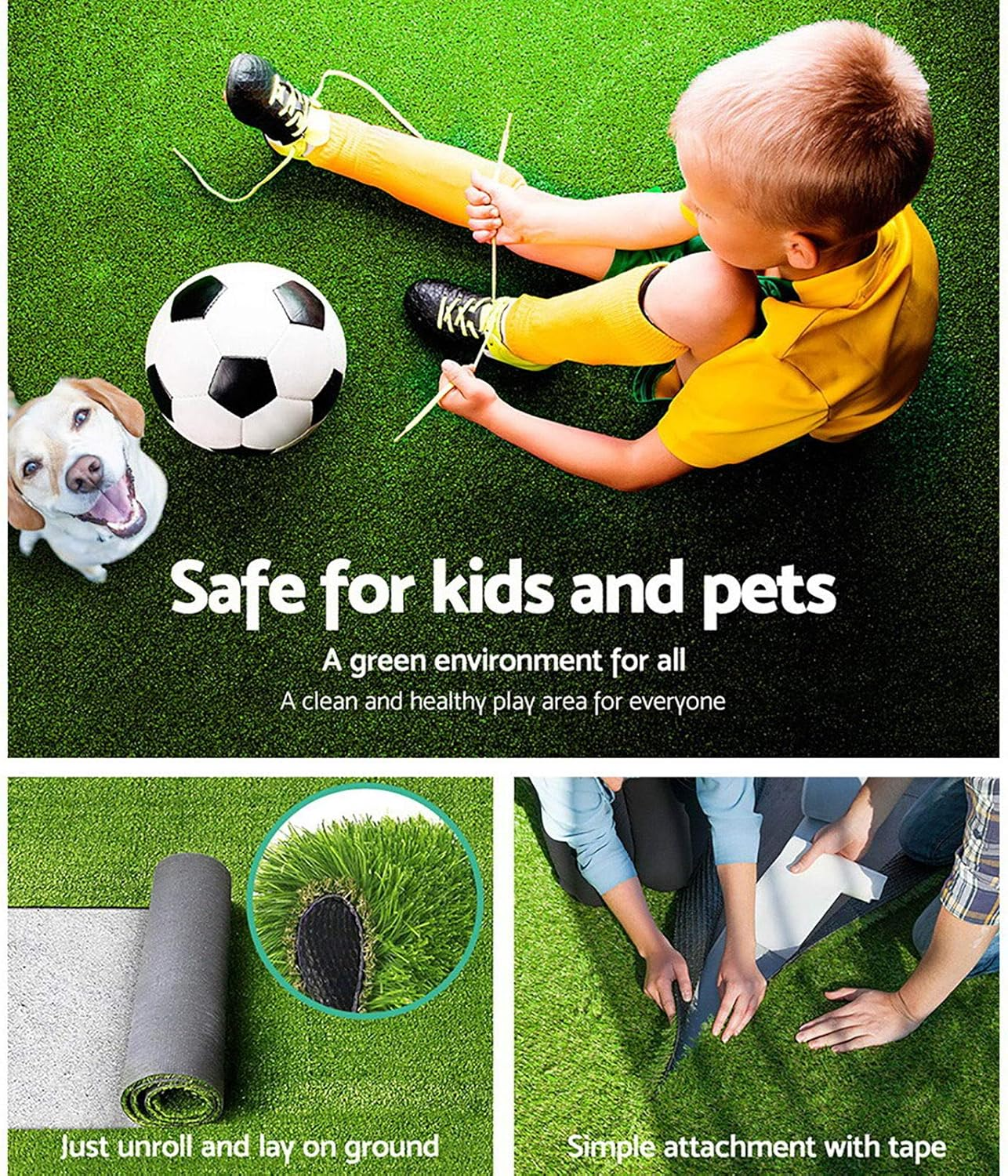 Primeturf Artificial Grass 10SQM Roll 2X5M 20Mm Pile Height Synthetic Turf Mat Fake Plants Yarn Lawn, Home Decor Garden Backyard Patio Indoor Outdoor Wall, 4-Coloured Grasses UV Resistant image number 6