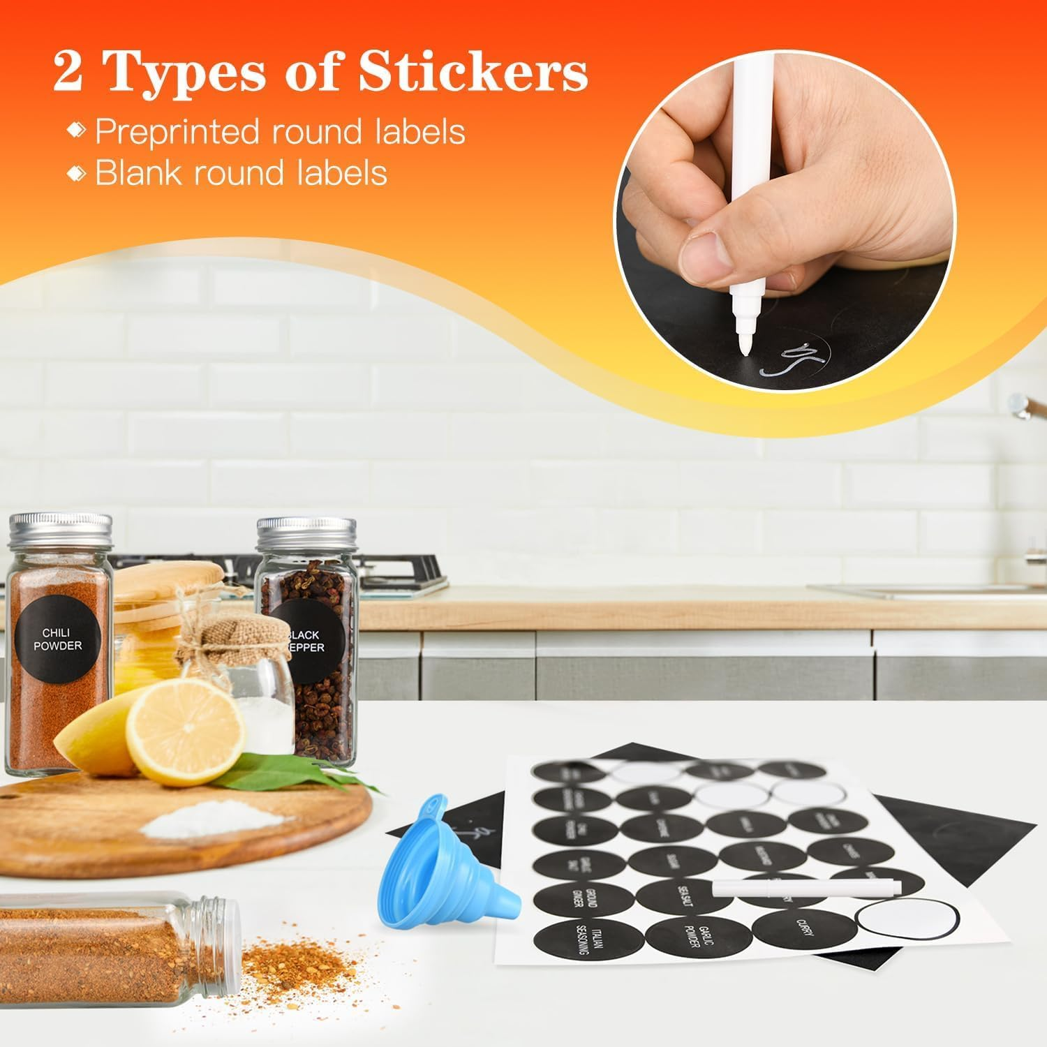 24Pcs Glass Spice Jars, 4 Oz Glass Seasoning Bottles, Spices Container, Empty Spice Jars, Square Spice Bottles with Airtight Stainless Steel Caps with Shaker Lid (24)