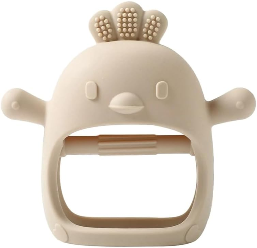 2 Pack Silicone Teething Mitten for Soothing Teething Pain Relief, BPA Free anti Dropping Wrist Hand Teether Toy, Baby Chew Toys for Sucking Needs (Chick - Blush Ivory) image number 2