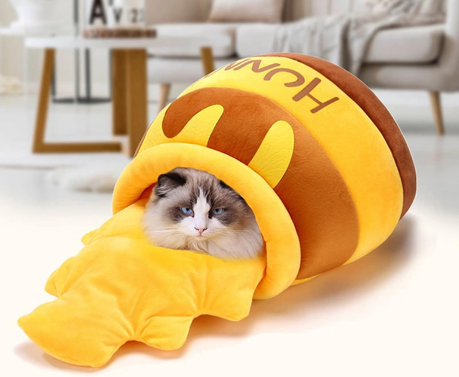 Cat Beds for Indoor Cat Bed, Cute Cave Bed, Warm Soft Removable Cushion Honey Pot Shape Cute Pet Bed House for Indoor Kittens and Puppy Small Dog image number 5